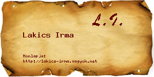 Lakics Irma névjegykártya